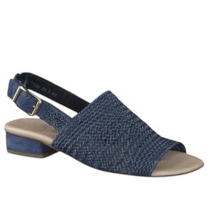 Paul Green Helena Woven, Leather Block Heel Slingback Sandal in Indigo